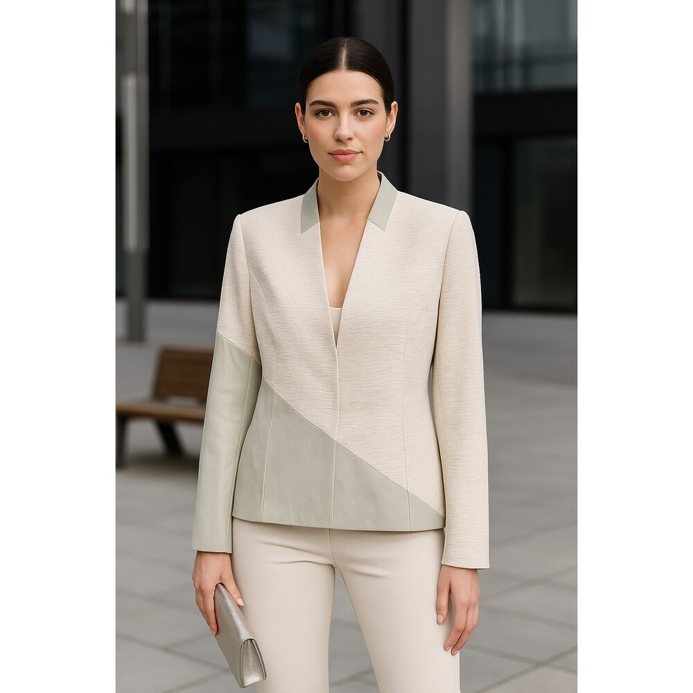 Helmut Lang Leather Trim‎ Blazer Jacket Sage Green Asymmetrical 4